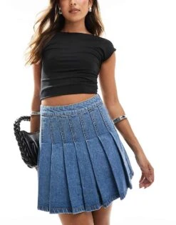 Nobody's Child Vincent Pleat Denim Mini Skirt In Blue For Women -Nobody’s Child Shop 207142421 5