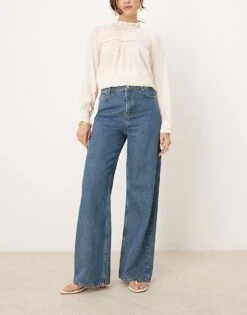 Nobody's Child Denim Wide Leg Jeans In Tinted Blue Wash For Women