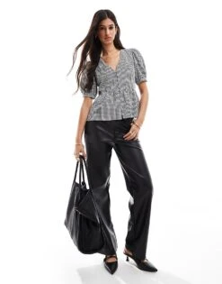 Nobody's Child Ria Short Sleeve Button Blouse In Mono Gingham For Women -Nobody’s Child Shop 207153139 2