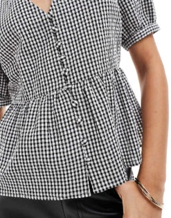 Nobody's Child Ria Short Sleeve Button Blouse In Mono Gingham For Women -Nobody’s Child Shop 207153139 4