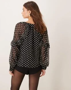 Nobody's Child Marlow Ruffle Blouse In Black Spot For Women -Nobody’s Child Shop 207275989 3