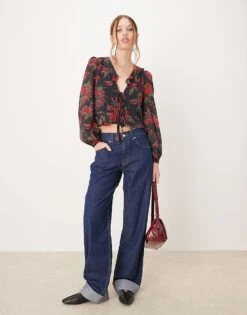 Nobody's Child Lotus Frill Blouse In Black Floral Print For Women Black/multi -Nobody’s Child Shop 207276005 4