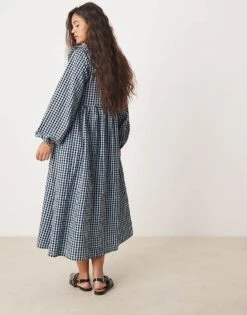 Nobody's Child Blaze Midi Dress With Collar Detail In Blue Check For Women -Nobody’s Child Shop 207276262 3