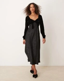 Nobody's Child Vicky Lace Detail Midi Dress In Black For Women