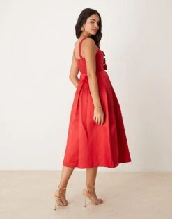 Nobody's Child Structured Satin Midi Dress With Bow Detail In Red For Women -Nobody’s Child Shop 207276807 4