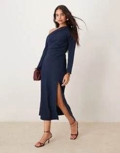 Nobody's Child Katty Off Shoulder Midaxi Dress With Split In Navy For Women -Nobody’s Child Shop 207276838 1 navy 1