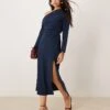 Nobody's Child Katty Off Shoulder Midaxi Dress With Split In Navy For Women -Nobody’s Child Shop 207276838 1 navy