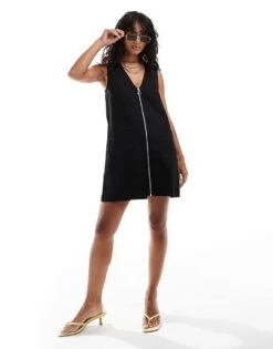 Nobody's Child Zip Front Denim Pinnie Dress In Black For Women -Nobody’s Child Shop 207279506 3