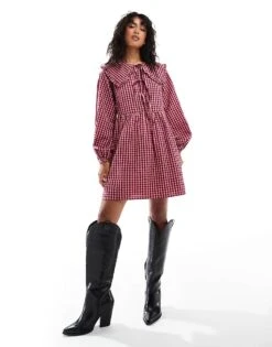 Nobody's Child Blaze Bow Detail Mini Dress In Red Gingham For Women
