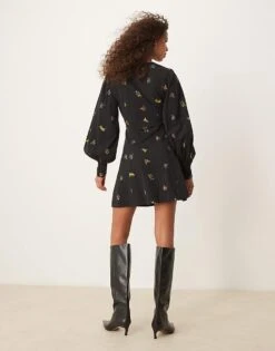 Nobody's Child Shannon Long Sleeve Mini Dress In Black Ditsy For Women Black Print -Nobody’s Child Shop 207279784 4