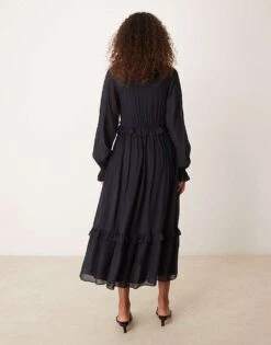 Nobody's Child Aries Ruffle Detail Midi Dress In Deep Navy For Women -Nobody’s Child Shop 207279799 3