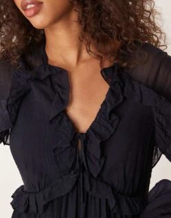 Nobody's Child Aries Ruffle Detail Midi Dress In Deep Navy For Women -Nobody’s Child Shop 207279799 4