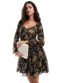 Nobody's Child Martina Sweetheart Mini Dress In Dark Floral Print For Women Multi