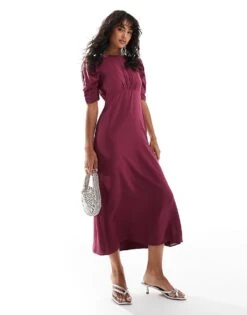 Nobody's Child Evie Midi Dress With Ruched Shoulder In Berry For Women Red -Nobody’s Child Shop 207280032 1 red 1