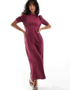 Nobody's Child Evie Midi Dress With Ruched Shoulder In Berry For Women Red -Nobody’s Child Shop 207280032 3