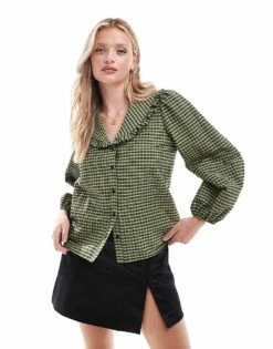 Nobody's Child Emmie Blouse With Oversized Collar In Green Gingham For Women Multi -Nobody’s Child Shop 207280056 1 multi 1