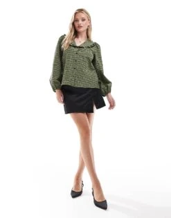 Nobody's Child Emmie Blouse With Oversized Collar In Green Gingham For Women Multi -Nobody’s Child Shop 207280056 3