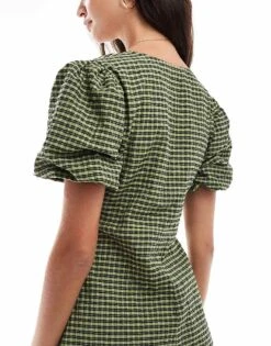 Nobody's Child Liza Puff Mini Dress In Green Gingham For Women Multi -Nobody’s Child Shop 207280636 4