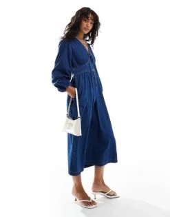 Nobody's Child Astra Denim Midaxi Dress With Tie Detail In Blue For Women -Nobody’s Child Shop 207281190 1 blue 1