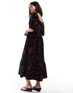 Nobody's Child Elsa Cord Smocked Midaxi Dress In Rose Print For Women Multi -Nobody’s Child Shop 207281956 3