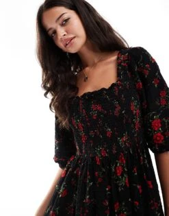 Nobody's Child Elsa Cord Smocked Midaxi Dress In Rose Print For Women Multi -Nobody’s Child Shop 207281956 4