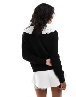 Nobody's Child Broderie Collar Knitted Jumper In Black And White For Women -Nobody’s Child Shop 207281972 4