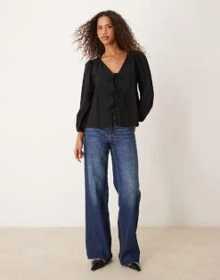 Nobody's Child Bernadetta Long Sleeve Tie-detail Blouse In Black For Women -Nobody’s Child Shop 207302326 3