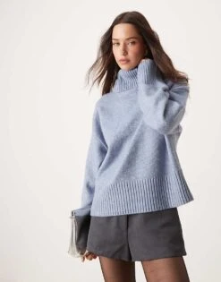 Nobody's Child Roll Neck Jumper In Blue For Women