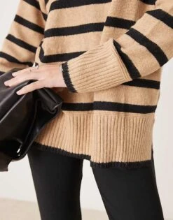 Nobody's Child Oversized High Neck Jumper In Brown Stripe For Women -Nobody’s Child Shop 207324296 3