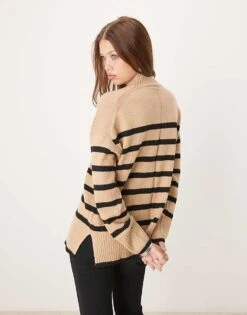 Nobody's Child Oversized High Neck Jumper In Brown Stripe For Women -Nobody’s Child Shop 207324296 4