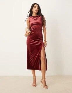 Nobody's Child Camile Velvet Midi Dress In Red For Women -Nobody’s Child Shop 207332518 3