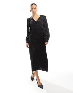 Nobody's Child Tasha Satin Maxi Dress In Floral Black Jacquard For Women