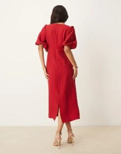 Nobody's Child Hannah Midaxi Dress With Balloon Sleeve In Red For Women -Nobody’s Child Shop 207332585 4