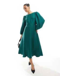 Nobody's Child Zola Midi Dress In Emerald Green For Women
