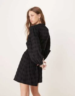 Nobody's Child Starlight Cord Mini Dress With Balloon Sleeves In Black Check For Women -Nobody’s Child Shop 207332620 3