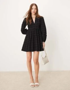 Nobody's Child Starlight Cord Mini Dress With Balloon Sleeves In Black Check For Women -Nobody’s Child Shop 207332620 4