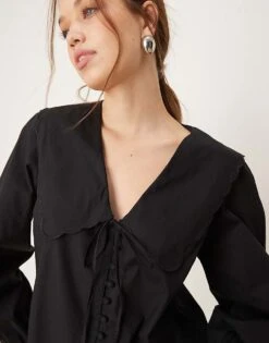 Nobody's Child Birdie Blouse With Scallop Collar In Black For Women -Nobody’s Child Shop 207332645 4
