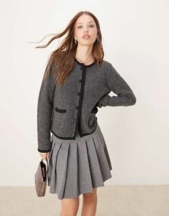 Nobody's Child Boucle Crew Neck Cardigan In Grey For Women -Nobody’s Child Shop 207332678 1 grey 1