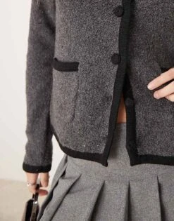 Nobody's Child Boucle Crew Neck Cardigan In Grey For Women -Nobody’s Child Shop 207332678 3