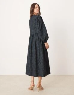 Nobody's Child Starlight Cord Midaxi Dress With Balloon Sleeves In Navy Check For Women -Nobody’s Child Shop 207408623 4