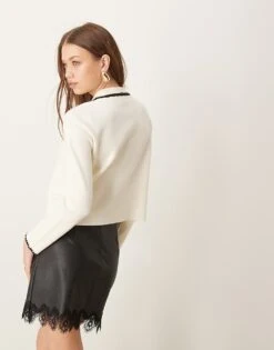 Nobody's Child Knitted Cardigan With Collar And Contrast Trim In Cream For Women -Nobody’s Child Shop 207411133 3