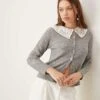 Nobody's Child Woven Broderie Collar Knitted Cardigan In Grey For Women -Nobody’s Child Shop 207411139 1 grey