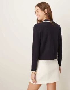 Nobody's Child Knitted Cardigan With Collar And Contrast Trim In Blue For Women -Nobody’s Child Shop 207411145 4