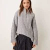 Nobody's Child Premium Half Zip Cable Knit Wool Jumper In Grey For Women -Nobody’s Child Shop 207411163 1 grey