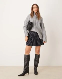 Nobody's Child Premium Half Zip Cable Knit Wool Jumper In Grey For Women -Nobody’s Child Shop 207411163 3