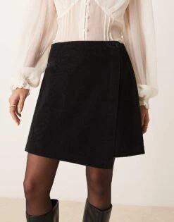 Nobody's Child Sofia Wrap Front Mini Cord Skirt In Black For Women -Nobody’s Child Shop 207411311 3