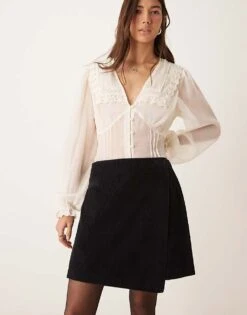 Nobody's Child Sofia Wrap Front Mini Cord Skirt In Black For Women -Nobody’s Child Shop 207411311 4