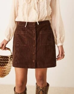 Nobody's Child Lyon Cord Mini Skirt With Button Front In Brown For Women -Nobody’s Child Shop 207411336 5