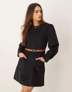 Nobody's Child Highgate Cord Mini Dress With Zip Detail In Black For Women