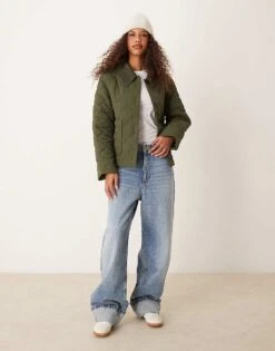 Nobody's Child Collared Quilted Jacket In Khaki For Women -Nobody’s Child Shop 207557422 4